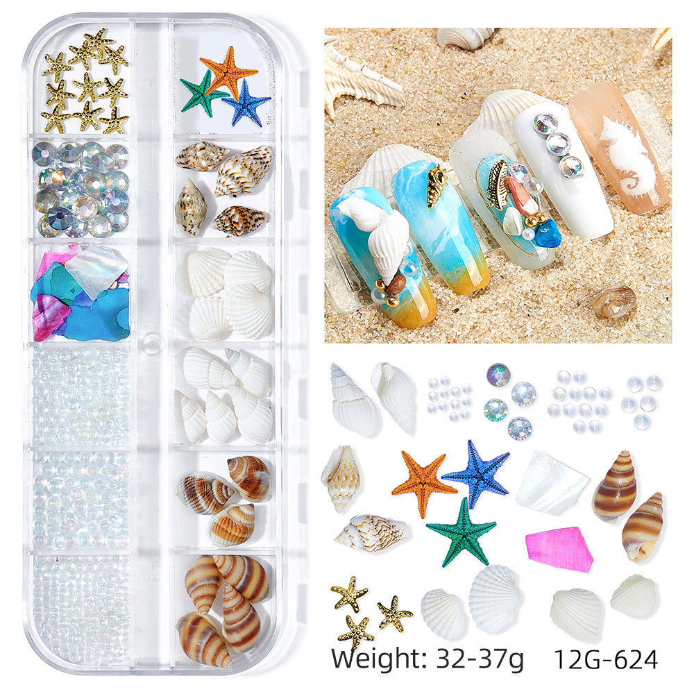 Wholesale Ocean Series Nail Art Jewelry Natural Shell Slices Abalone Slices Starfish Metal Rivets Pearl Small Stone Accessories